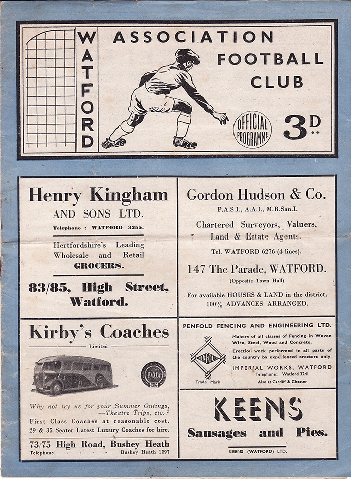 <b>Saturday, March 19, 1949</b><br />vs. Watford (Away)